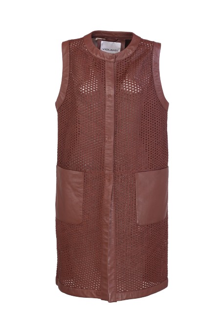Shop VIOLANTI  Vest: Violanti leather vests
Front closure with buttons.
Side pockets.
Composition: 100% leather.
Made in India.. VL231 5500-556